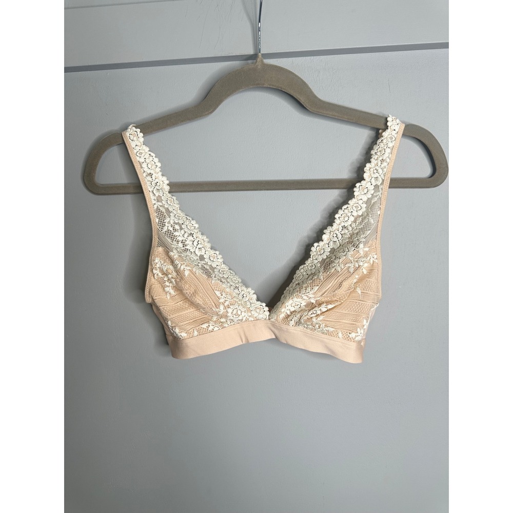 Wacoal B-Smooth Lace Bralette 852191 Sand Ivory Wireless Plunge Bra 34 US